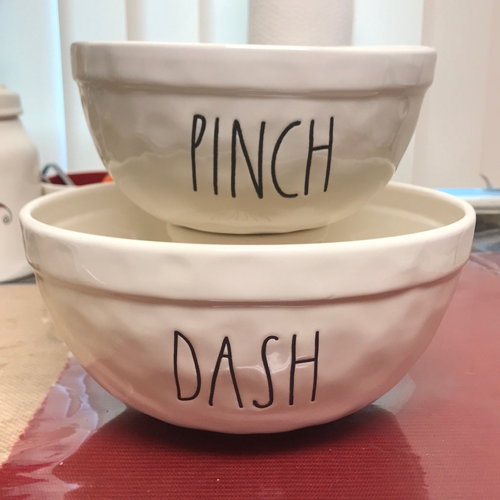 Rae Dunn Cream Ceramic "PINCH" and "DASH" Nesting Bowls